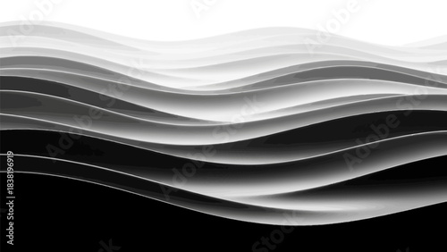 ;Monochrome undulating layers creating an abstract design with dramatic light and shadow playing