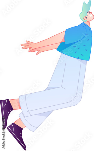 Vector flat gradient illustration of a character flying and hovering.
