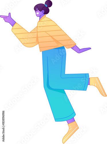 Vector flat gradient illustration of a character flying and hovering.
