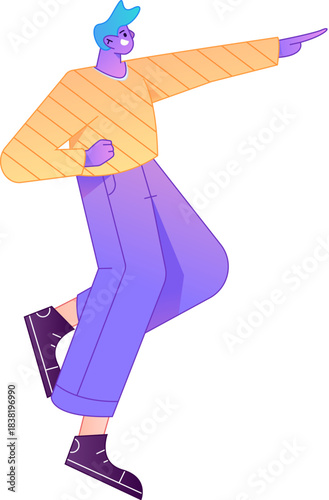 Vector flat gradient illustration of a character flying and hovering.
