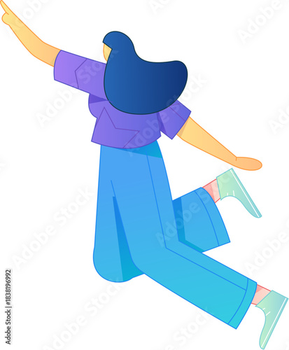 Vector flat gradient illustration of a character flying and hovering.
