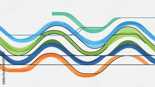 Colorful sinusoidal wave illustration with dynamic curves and vibrant hues on white backdrop