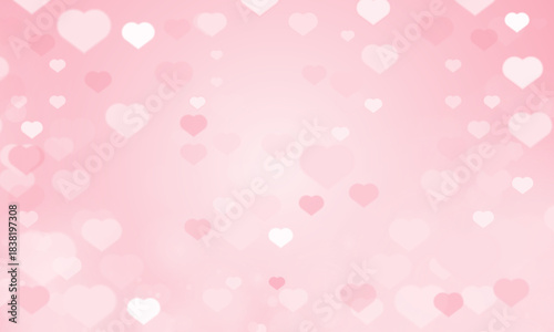 Blurred Pink Valentine day podium with Happy Valentine Day love holiday greeting with pink glossy hearts hanging or background design.