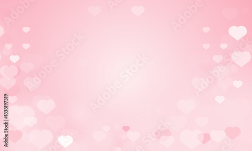 Blurred Pink Valentine day podium with Happy Valentine Day love holiday greeting with pink glossy hearts hanging or background design.