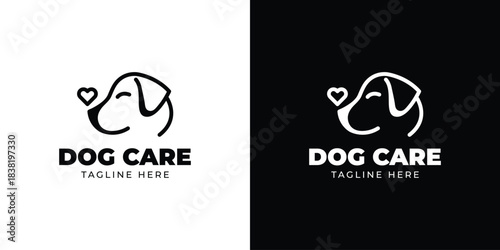 Minimal Dog Care Logo, Mono Line Pet Care Icon, Simple Dog Head Silhouette Badge logo.