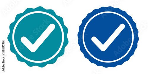 Verification symbol with a check mark. The verification icon is blue on white background.
