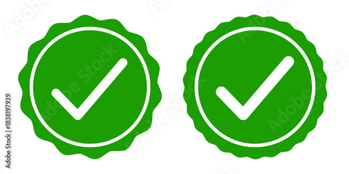 Verification symbol with a check mark. The verification icon is green on white background.