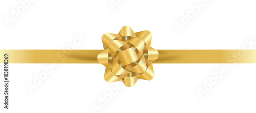Golden Ribbon Bow on White Background