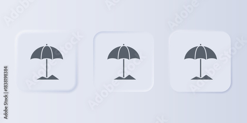 Grey Sun protective umbrella for beach icon isolated on grey background. Large parasol for outdoor space. Beach umbrella. Set icons in square buttons. Vector