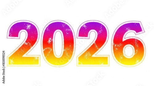 Colorful 2026 year number design with a distressed gradient effect