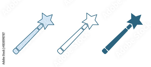 Blue Magic wand icon isolated on white background. Star shape magic accessory. Magical power. Vector