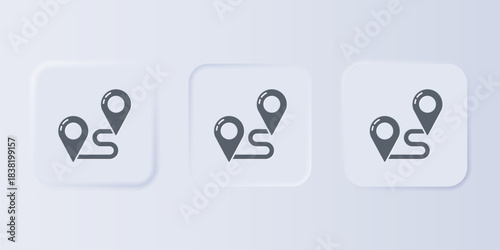 Grey Route location icon isolated on grey background. Map pointer sign. Concept of path or road. GPS navigator. Set icons in square buttons. Vector