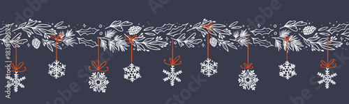 Cute hand drawn horizontal seamless pattern with various branches , great for christmas banners, wallpapers, wrapping, textiles - vector design