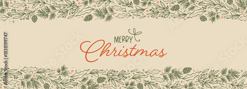 Cute hand drawn horizontal seamless pattern with various branches , great for christmas banners, wallpapers, wrapping, textiles - vector design