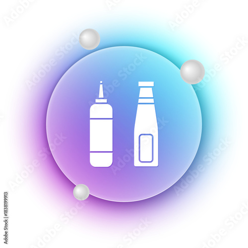 White Sauce bottle icon isolated on white background. Ketchup, mustard and mayonnaise bottles with sauce for fast food. Blue and purple gradient circle background. Vector