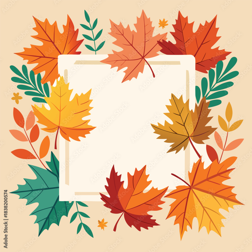 Fototapeta premium Autumn leaf border with blank square