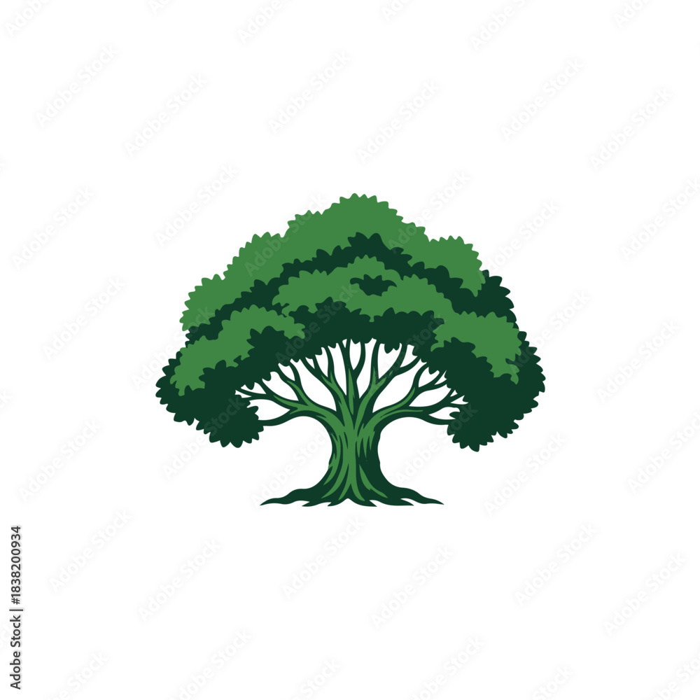 Obraz premium Isolated green tree with full canopy and visible branches, representing nature, growth, and life, perfect for design isolated on transparent background