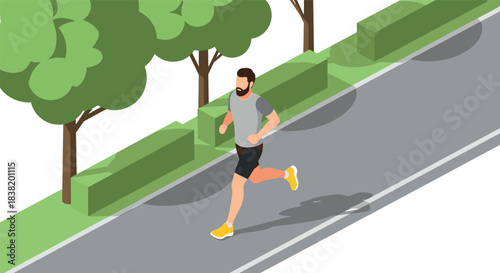 Isometric runner in park - outdoor fitness and healthy lifestyle concept