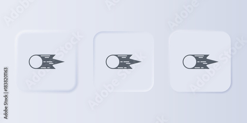 Grey Comet falling down fast icon isolated on grey background. Set icons in square buttons. Vector