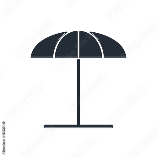 Black Sun protective umbrella for beach icon isolated on white background. Large parasol for outdoor space. Beach umbrella. Vector