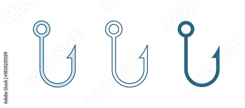 Blue Fishing hook icon isolated on white background. Fishing tackle. Vector