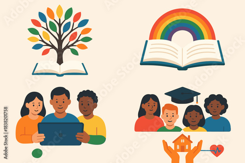 Inclusive Education and Diverse Children Illustration Set