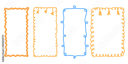 Line Doodle Frame Bundle. Vintage Funny Hand Drawn Outline Empty Border. Cute Childish Positive Vibrant Frame Canvas Set. Greeting Card Line Art Border Element Collection