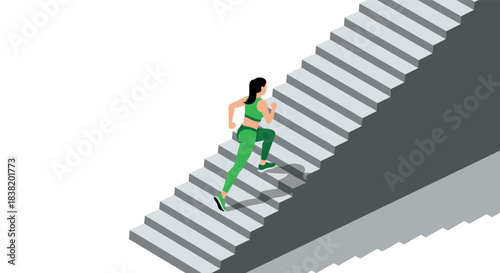 Isometric woman running upstairs in athletic wear