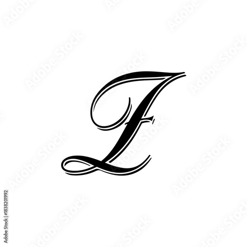 Elegant black calligraphic uppercase letter f, decorative initial for sophisticated branding, typography, and design projects on white isolated on transparent background