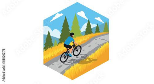 Cyclist enjoys a mountain trail in hexagonal landscape design