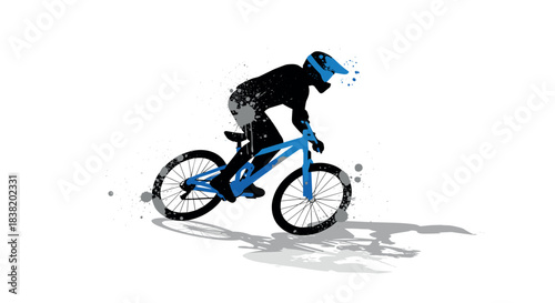 Dynamic urban cyclist silhouette with paint splatter effect