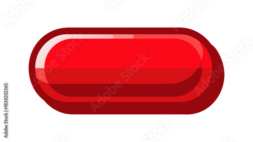 Sleek, glossy red horizontal button icon for digital interfaces, web design, or interactive application elements, isolated on a clean white background