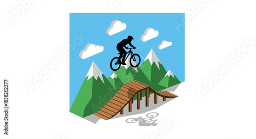 Mountain biking adventure silhouette with scenic mountain background