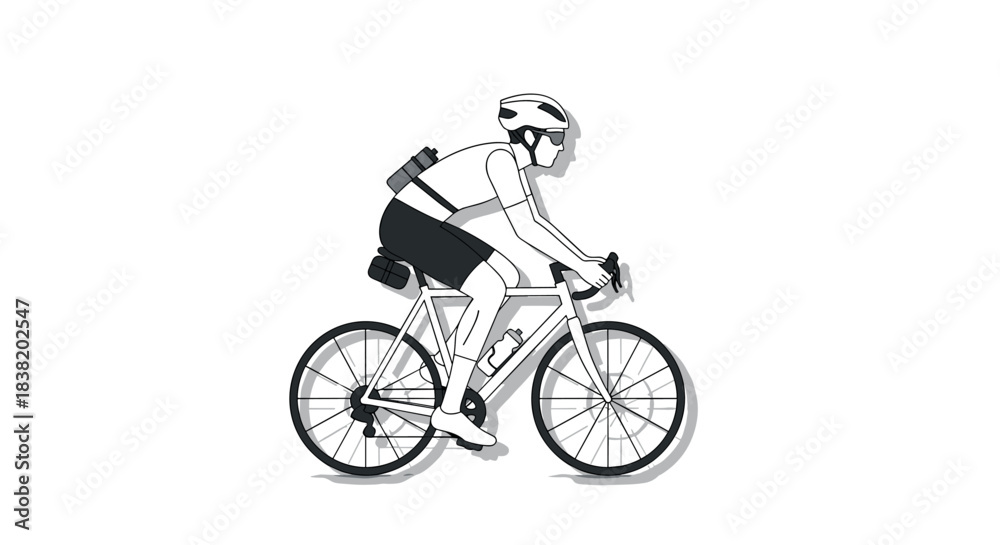 Fototapeta premium Cyclist in linear style: modern sporty bicycle illustration