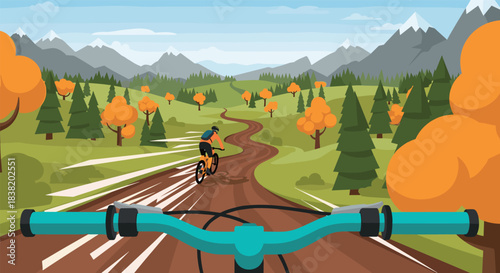 Dynamic mountain biking adventure on scenic autumn trail