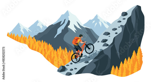 Mountain biking adventure through rocky trails and autumn forests