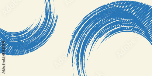 Grunge grainy blue brush stroke with spray texture. Hand drawn distress damaged vintage banner with zigzag bold line. Rough thick brush stroke texture. Spray paint effect vector background.