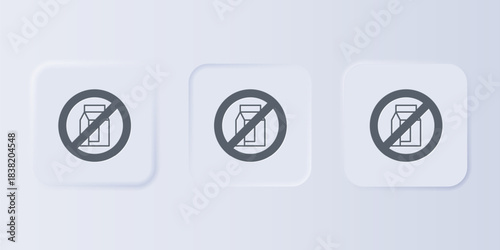 Grey No pack of milk icon isolated on grey background. Not allow milk. Allergy concept, lactose intolerance allergy warning sign. Set icons in square buttons. Vector