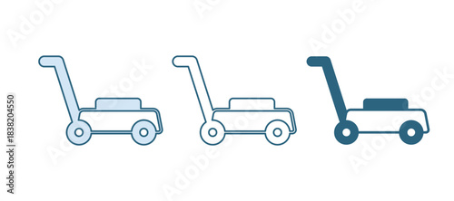 Blue Lawn mower icon isolated on white background. Lawn mower cutting grass. Vector