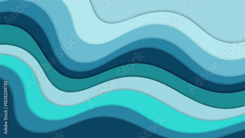 Abstract background with flowing blue and teal wavy layers creating a modern and dynamic visual effect.