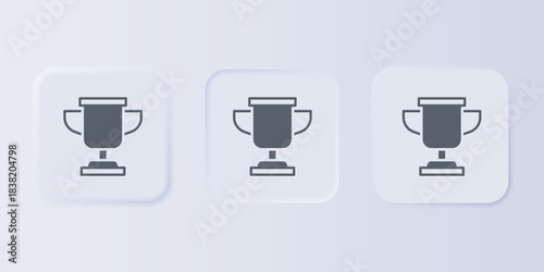 Grey Award cup icon isolated on grey background. Winner trophy symbol. Championship or competition trophy. Sports achievement sign. Set icons in square buttons. Vector
