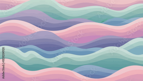 Abstract pastel colored wavy lines creating a serene and flowing graphic background design.