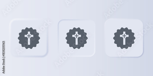 Grey Christian cross icon isolated on grey background. Church cross. Set icons in square buttons. Vector
