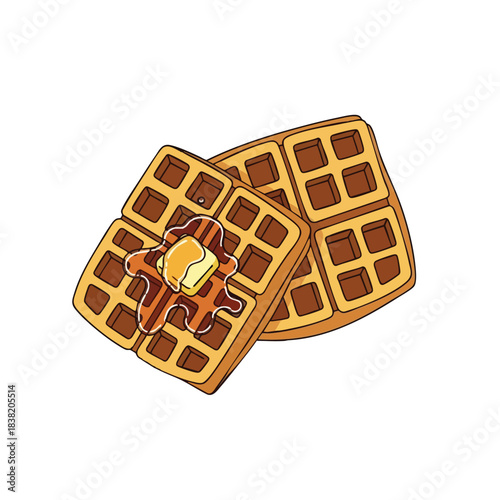 Golden Waffles with Butter and Syrup
