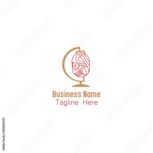 Global Coffee and Tea Logo Icon with Earth and Botanical Elements