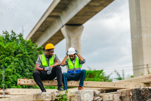 Tired Railway Workers Encouraging Each Other
