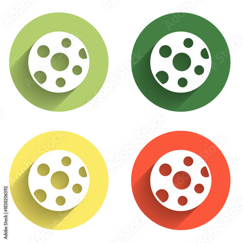 Set Full moon icon isolated with long shadow background. Cloudy night sign. Sleep dreams symbol. Night or bed time sign. Color circle button. Vector