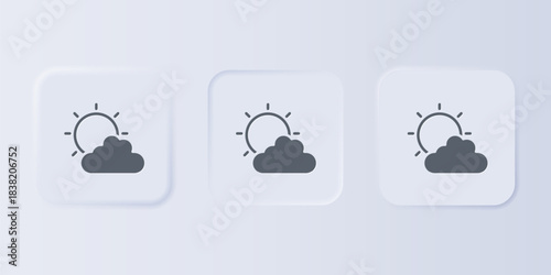 Grey Sun and cloud weather icon isolated on grey background. Set icons in square buttons. Vector