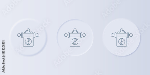 Grey Yin Yang symbol of harmony and balance icon isolated on grey background. Set icons in square buttons. Vector