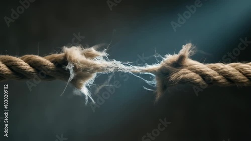 Fragility tension stress rope fray vulnerability close-up a natural fiber rope under extreme strain evoking anxiety and imminent rupture